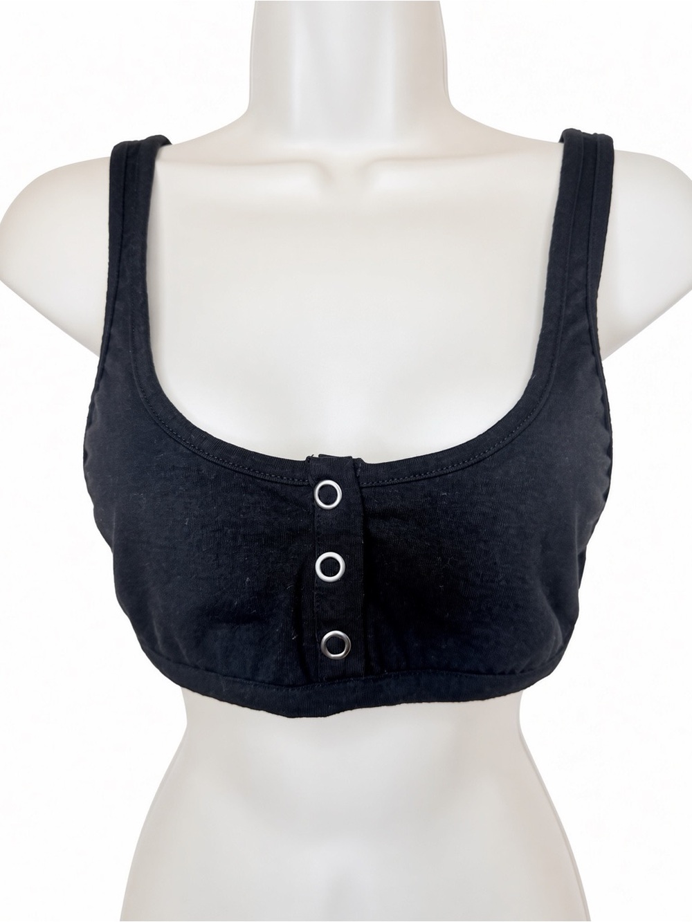Chaser Black Crop Top Bralette Size M Silver Grommets Scoop Neck